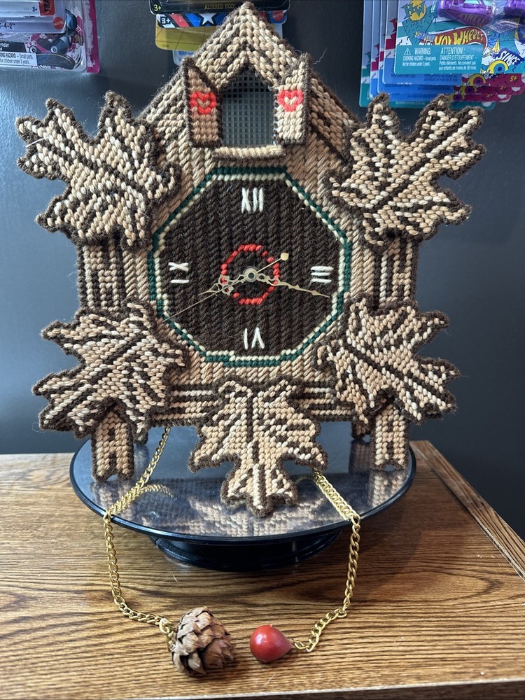 Vintage 13" x 11" Plastic Canvas Cuckoo Clock (unknown functionality)