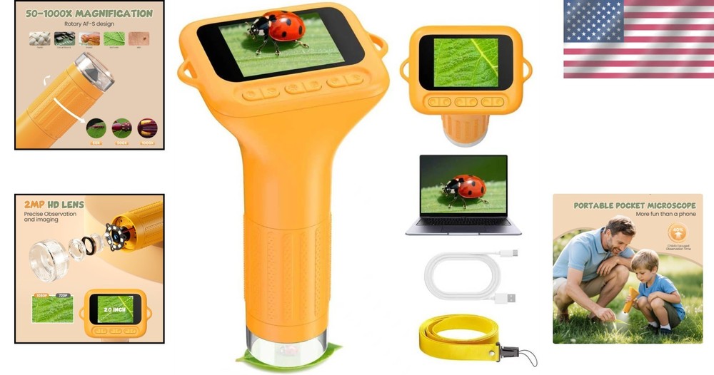 Kids Digital Microscope 1000X HD Camera, Portable Handheld MicroScope for Sci...