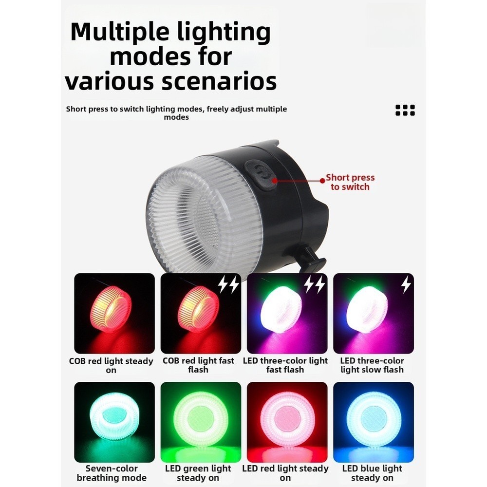 COB LED Bicycle Tail Light Rechargeable Type C Waterproof with Quick Strap