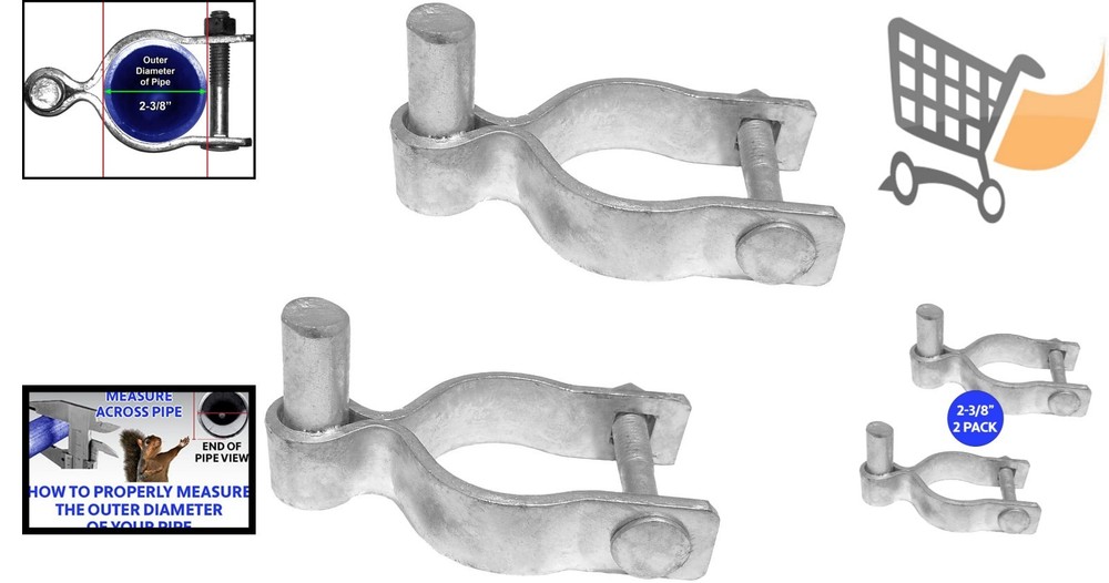 2-3/8" Galvanized Steel Fence Gate Post Hinge 2 Pack for Outside Diameter Pipe