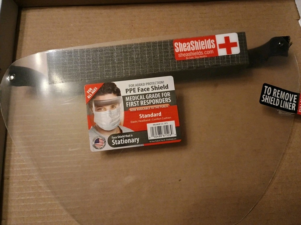SheaShield PPE Face Shield. 1 Shield.  Elastic Headband. Standard Size.