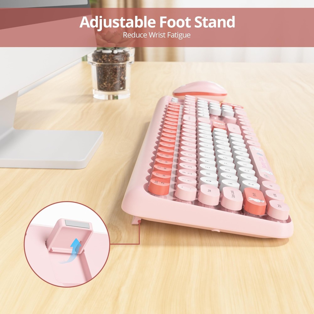 Wireless Keyboard and Mouse Combo Cute Typewriter Keyboard with Number Pad 2....
