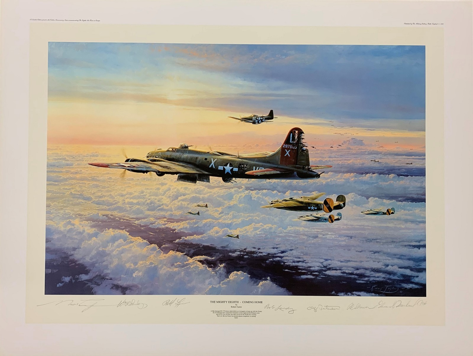 Mighty Eighth, Coming Home by Robert Taylor print signed by WW2 B-17 pilots