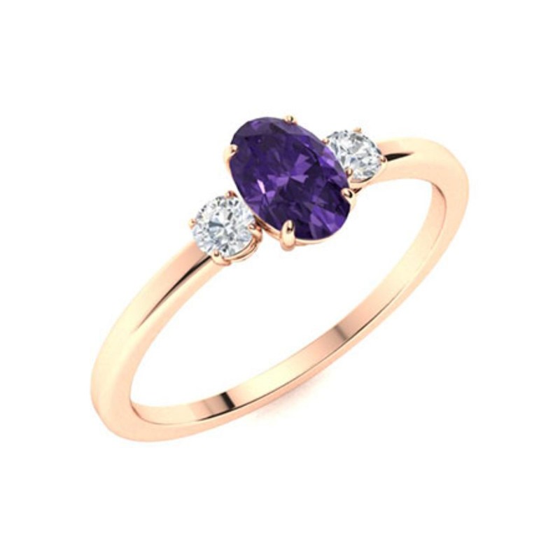 Natural Amethyst Prong Statement Three-Stone Boho Ring 925 Sterling Silver