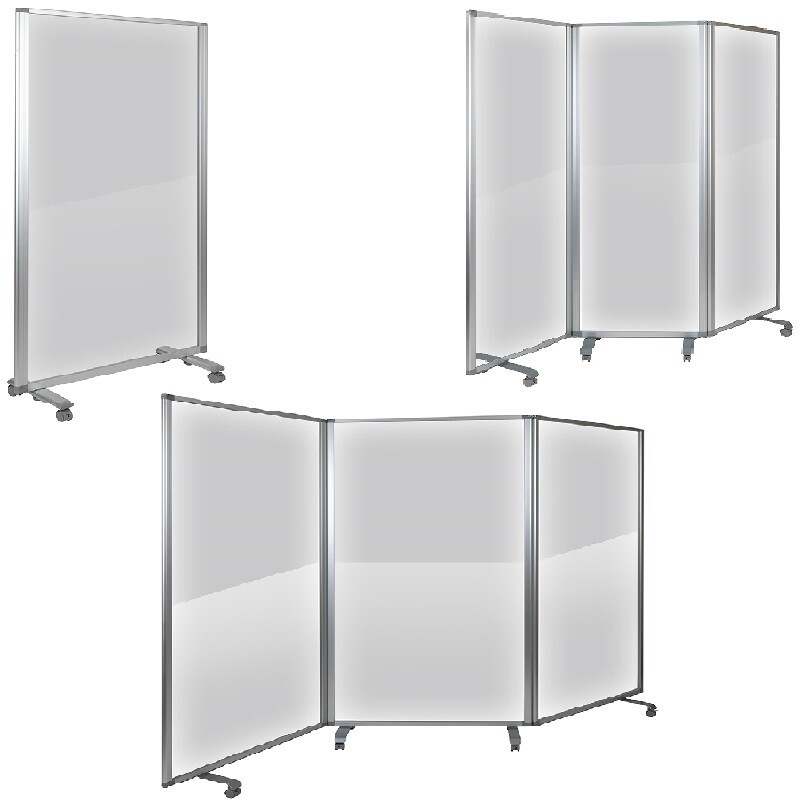 Transparent Acrylic Mobile Partition with Lockable Casters 3 sizes 1-3 sections