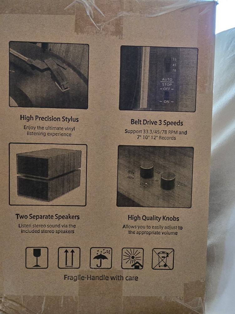 RetroAudio Record Player with 2 ea External Speakers Turntable Bluetooth