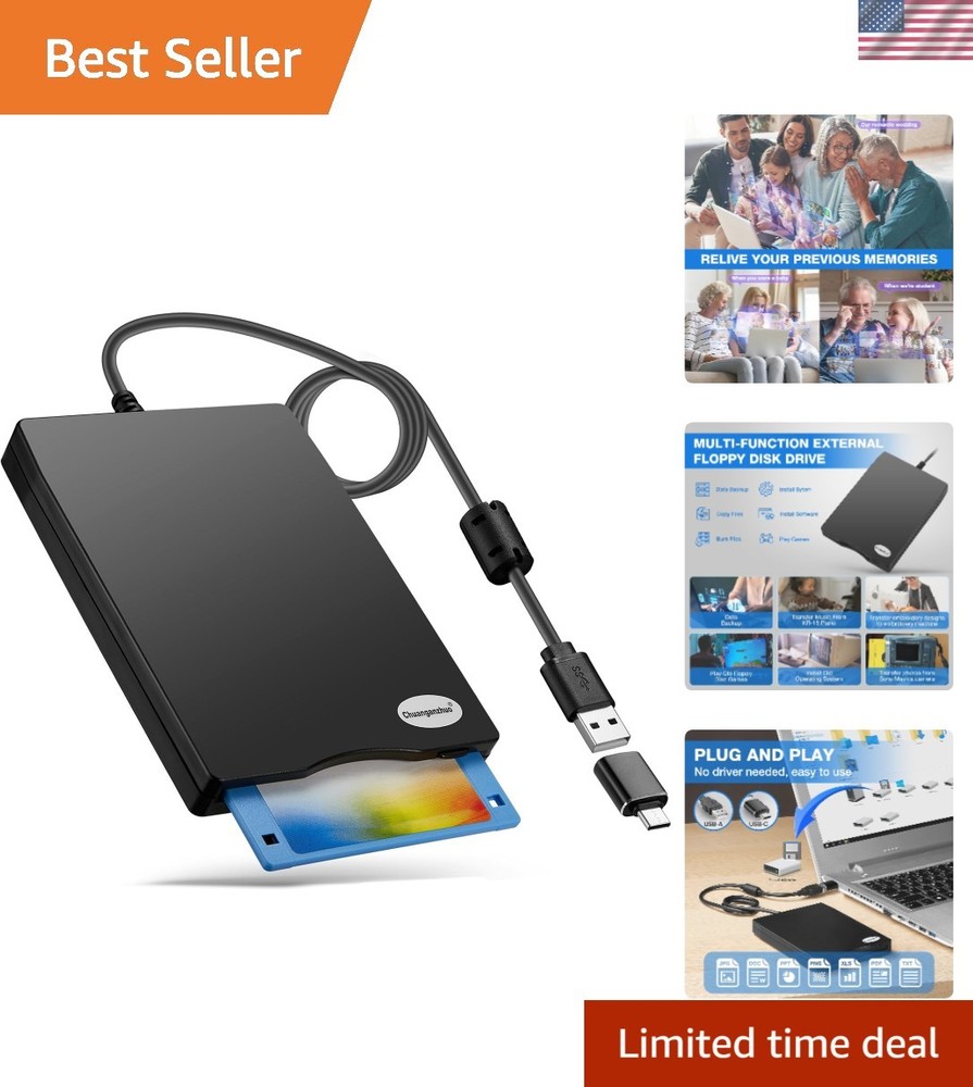 Floppy Disk Reader, 3.5 inch 1.44mb External USB Type A/C Floppy Disk Drive for