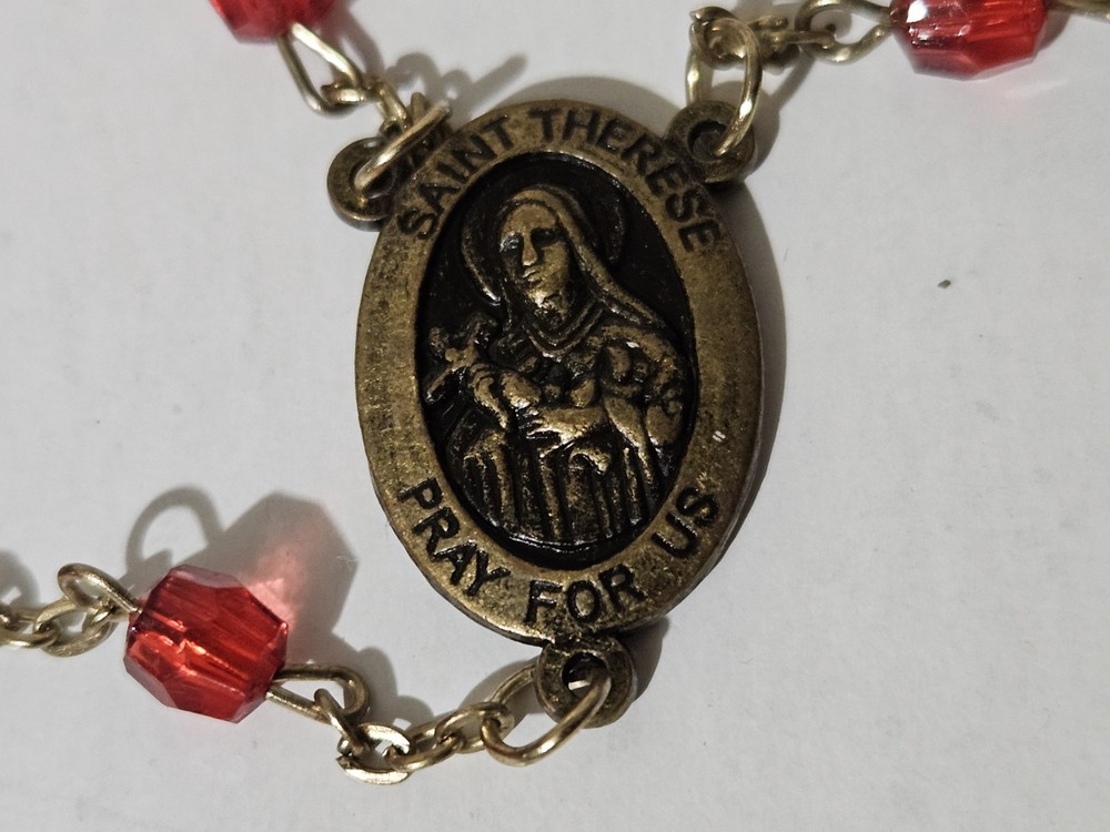 Catholic Religious 21” Red St. Therese Pray For Us Rosary Beads