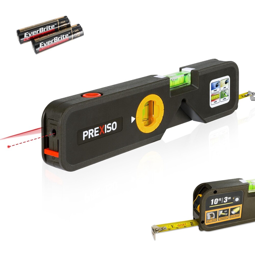 PREXISO 4-in-1 Laser Level 65Ft Alignment Point 10Ft Leveling Line Torpedo Level