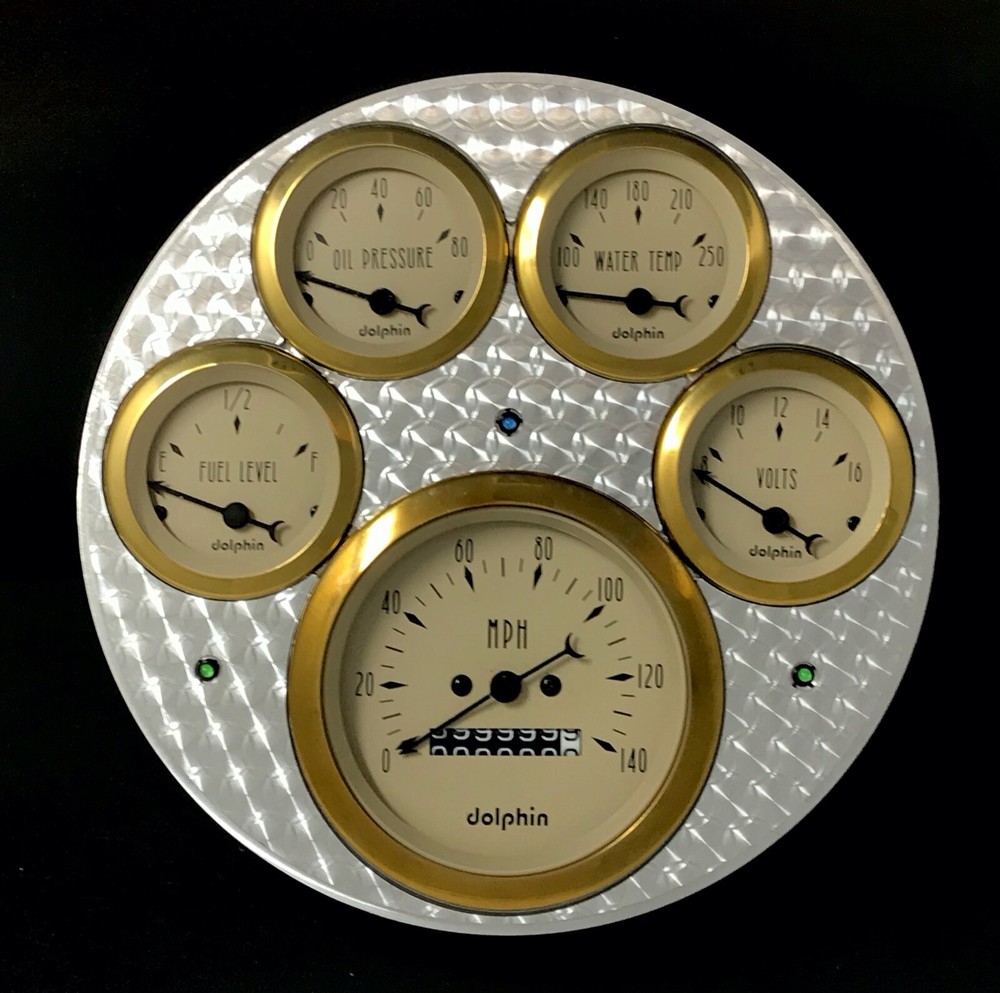 1949 1950 Chevy Car 5 Gauge Dash Panel Engine Turned Insert Mechanical Gold