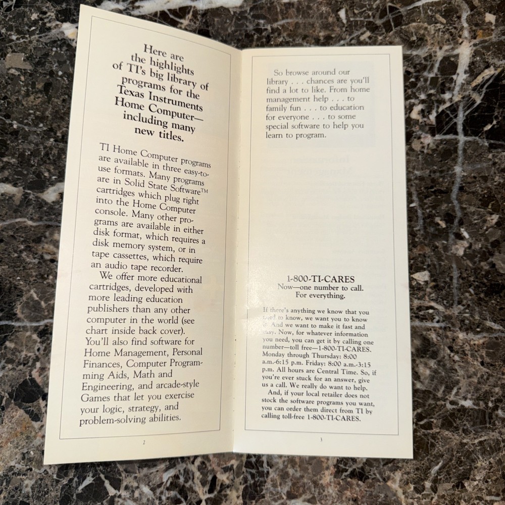 Texas Instruments Home Computer Program Library Brochure For TI99/4a