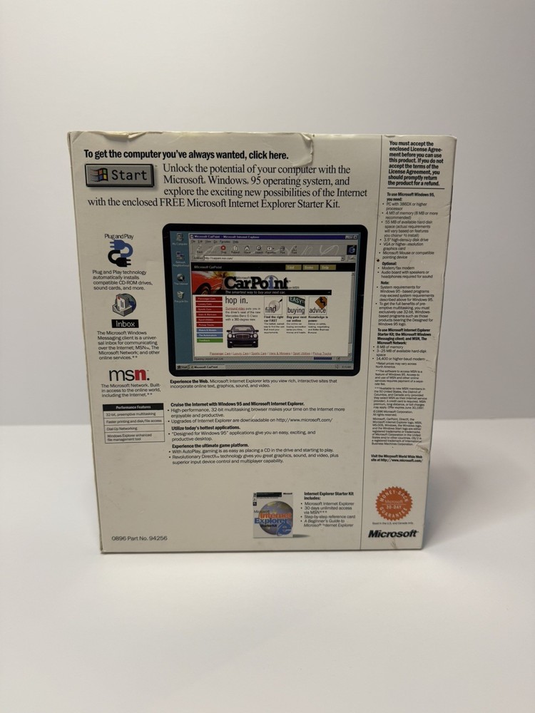 Microsoft Windows 95 OS 3.5" Floppy MS-DOS PCs 1995, Includes Key