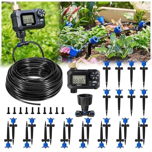 Pressure Compensated Drip Irrigation System with Timer, No-Leak Quick 100FT