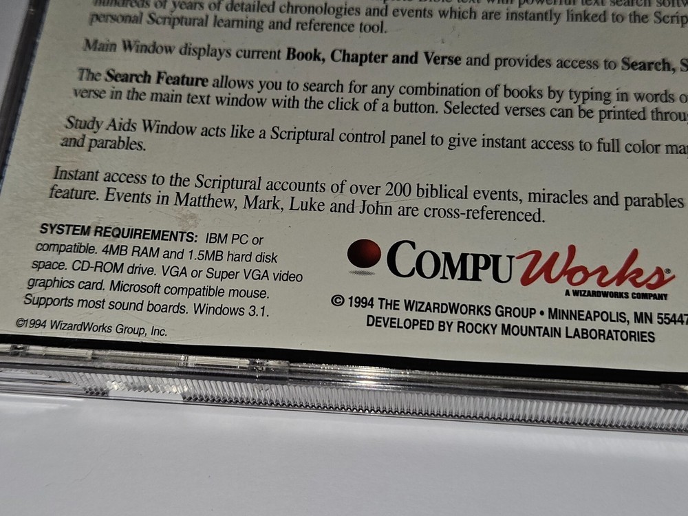CompuWorks Desktop Bible CD-ROM for Windows King James Version 1994 WizardWorks