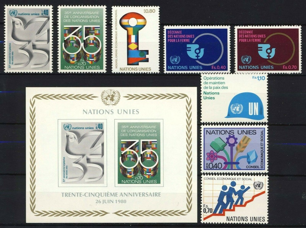 UN - 1980 GENEVA Year Set (89-97) . Mint Never Hinged