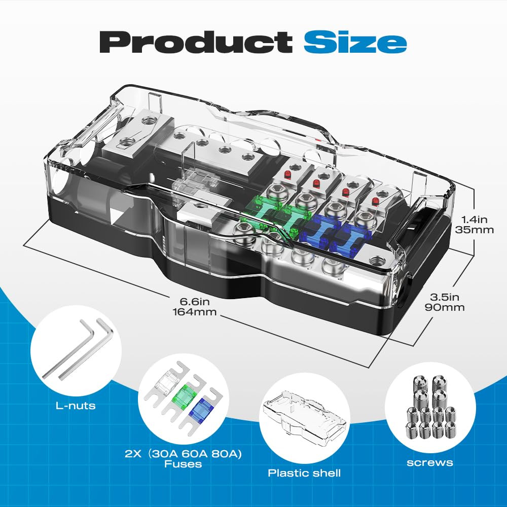 Fused Power Distribution Block Car Audio 4 Way Midi(Mini-Anl) Fuse Block 12V ...