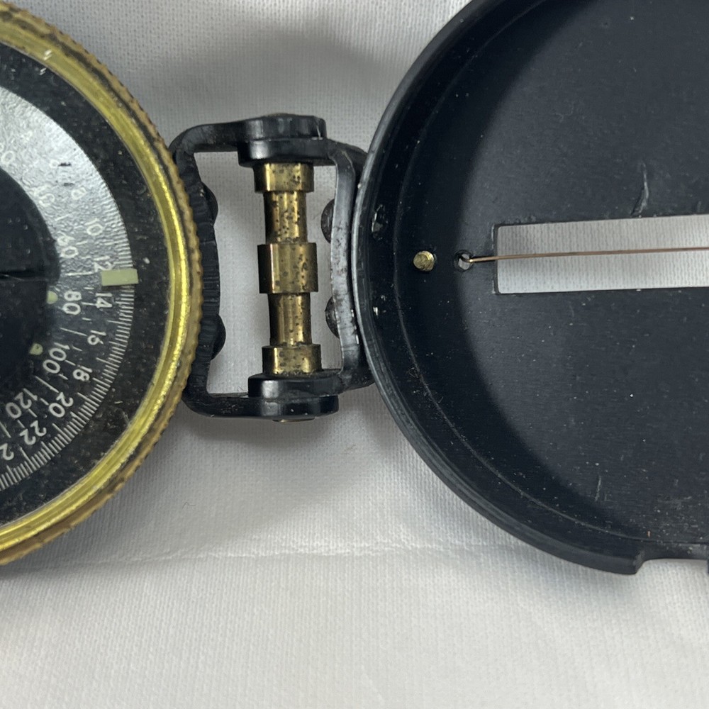 Vintage Compass In Plastic Case Engineer Handheld Black & Brass