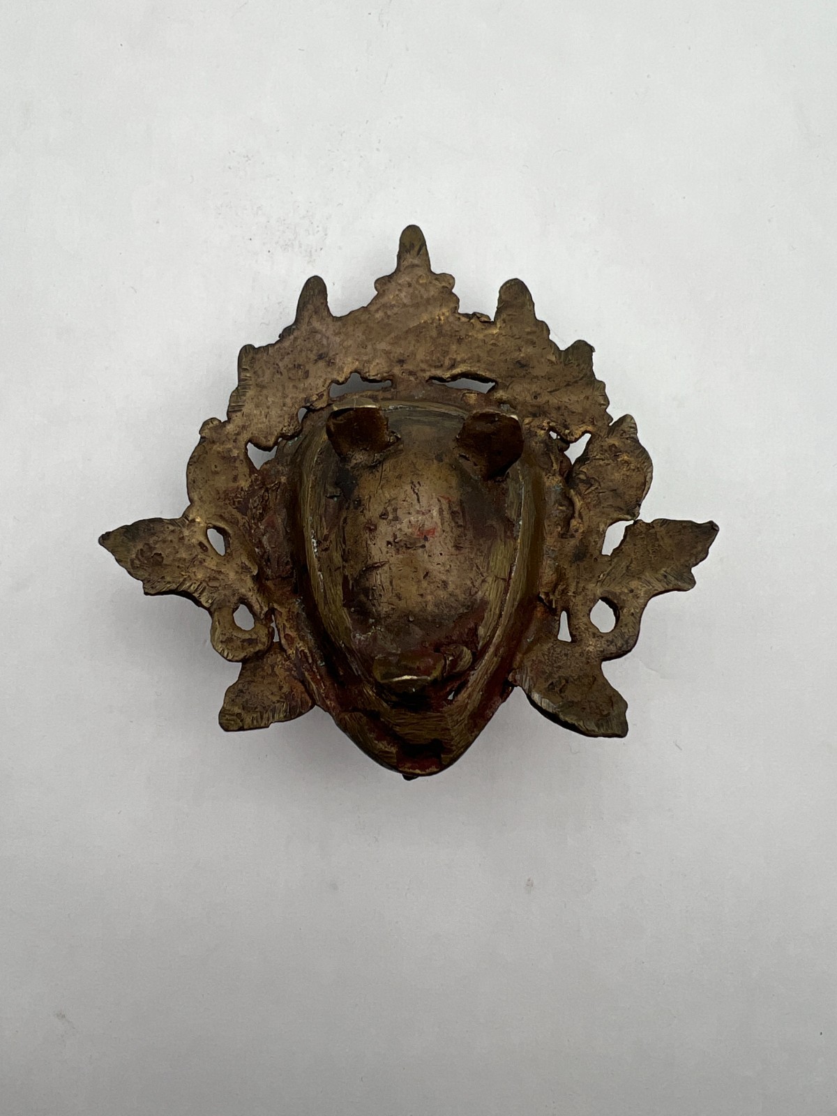 Vintage Tibetan Buddhist Bronze Mahakala Mask w Turquoise Coral Inlay