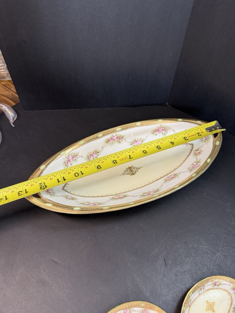 Antique Hand Painted Nippon Celery dish, open Salt Cellars Morimura