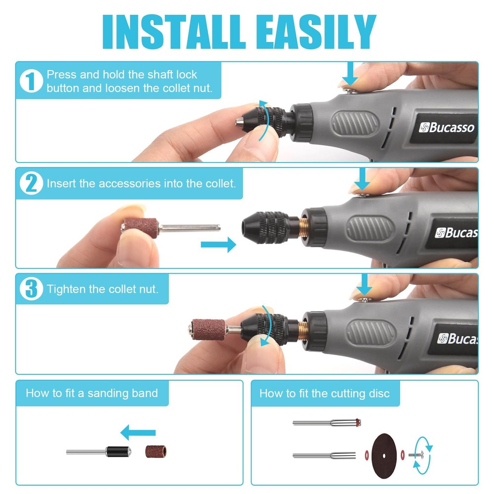 Variable Speed Rotary Tool Kit with 2.0 universal chuck from 1/50'' to 1/8'',...