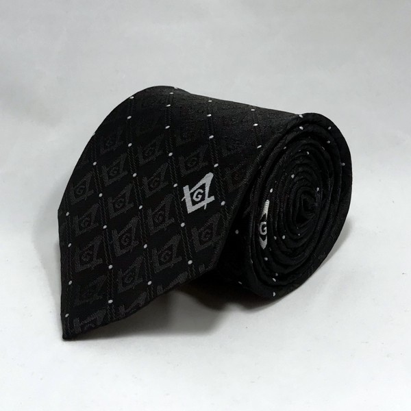 Masonic Square & Compasses Woven Necktie - Black (Style 2)