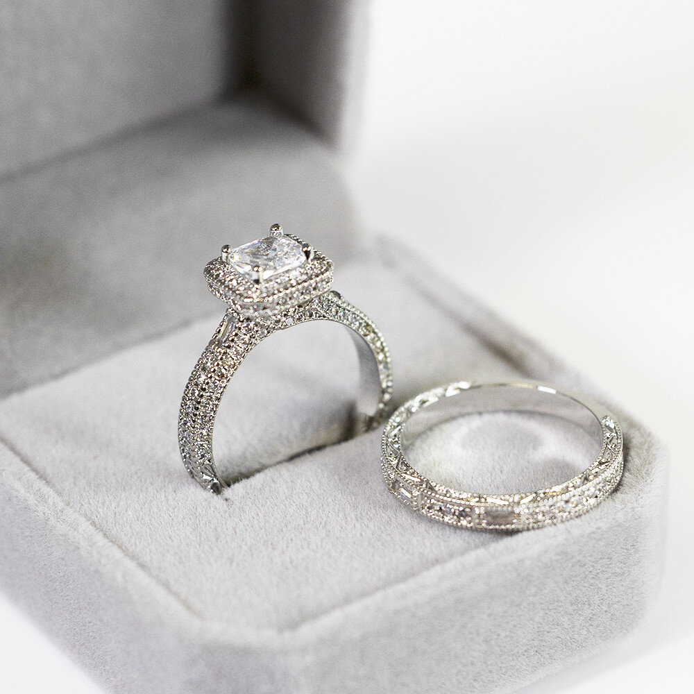 Engagement Ring Layered Ring Square Cut Crystal Ring for Every Day Gift for Her