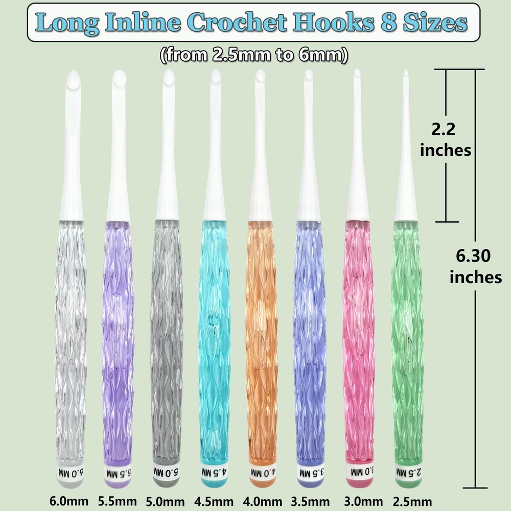 Inline Crochet Hooks Set,8PCS Plastic Crochet Hooks Long Crochet Hook Set wit...