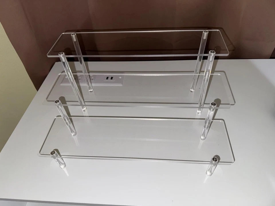 Acrylic Display Risers, 3 Tier Clear Perfume Organizer Stand, Large Shelf Riser