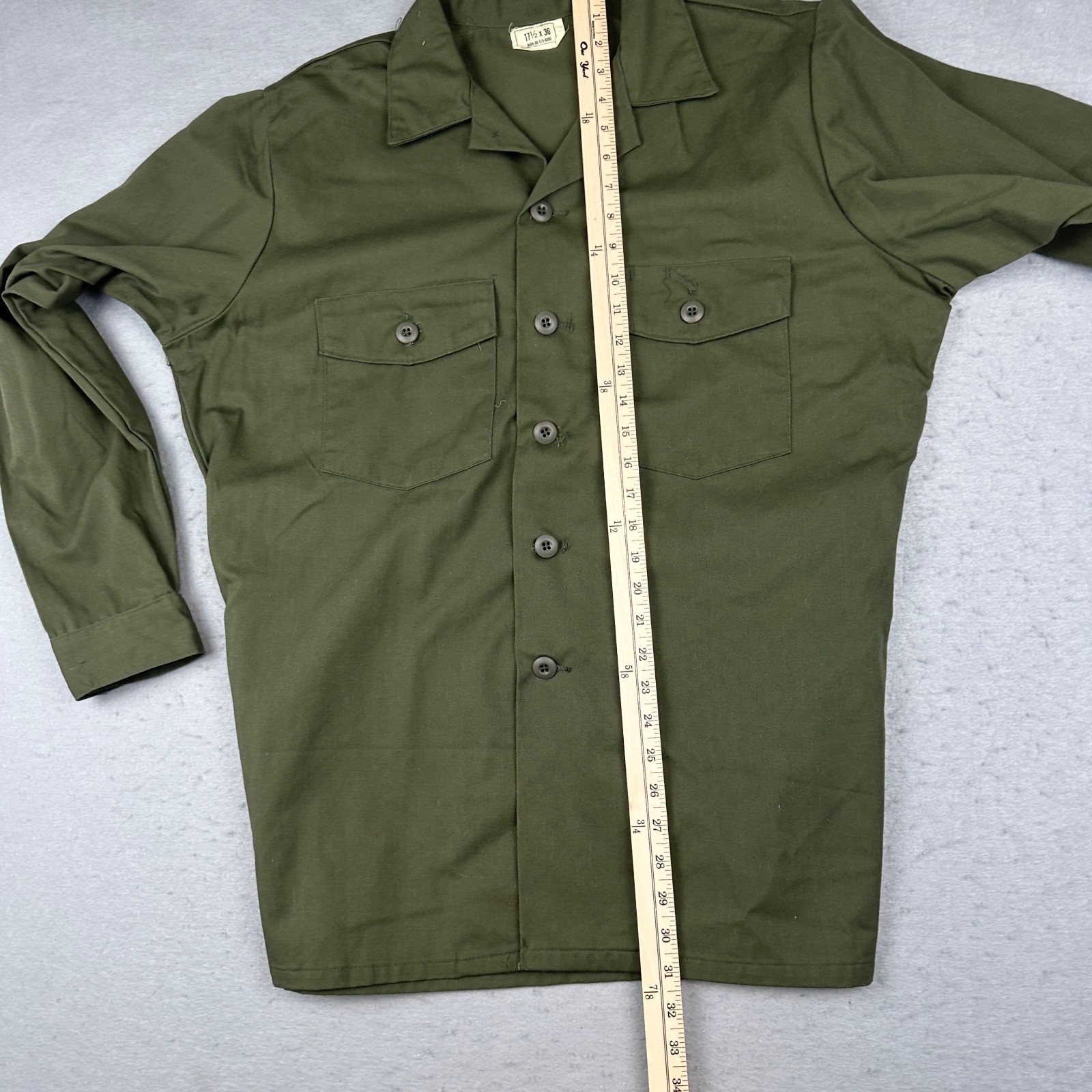 Vintage Military Utility Shirt Mens 17.5 Fits XL OG 507 Vietnam Era Dura Press
