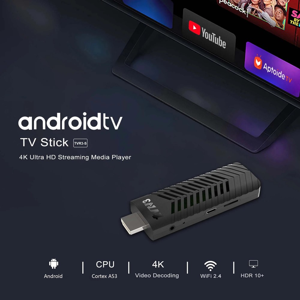 4K Mini TV Stick Android - Cortex A53, Wifi 2.4G, HDR10, Remote Control