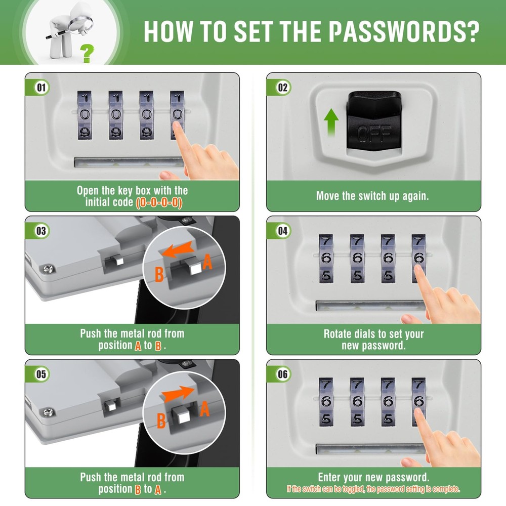 Waterproof Combination Key Lock Box with Light-Up Dials