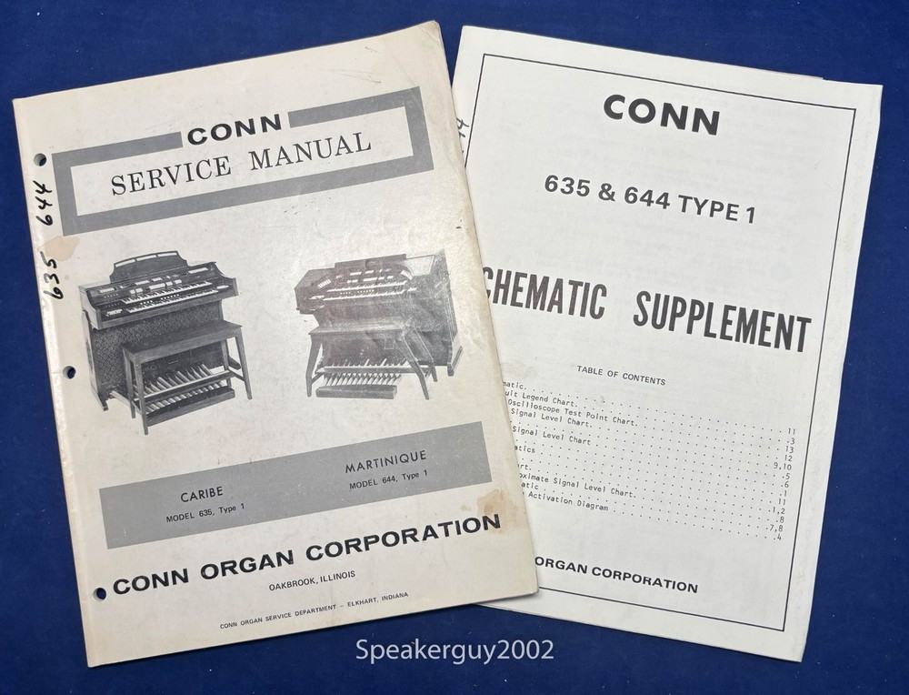 Original Conn Organ Service Manual / 635 Type 1  664 Type 1 -- CS2