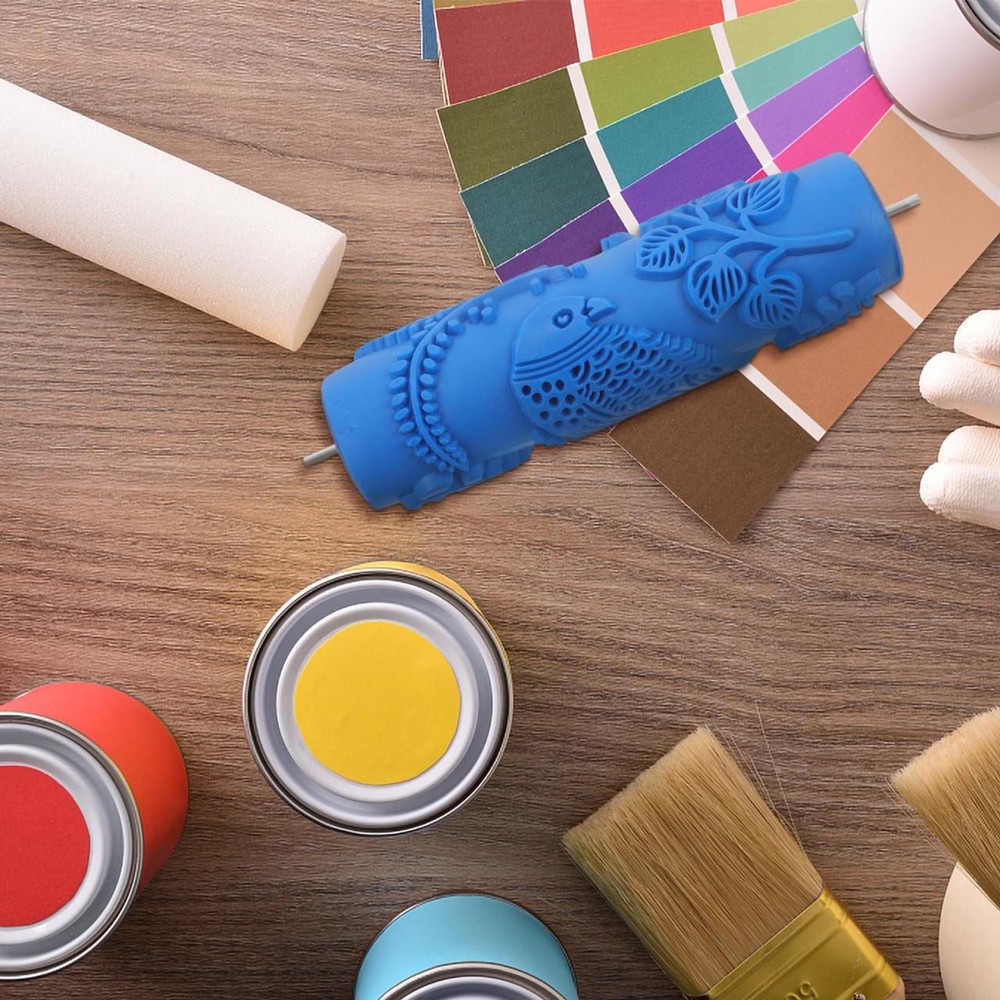 7 Inch Decorative Patterned Paint Roller, Rubber Texture Roller for Drywall M...