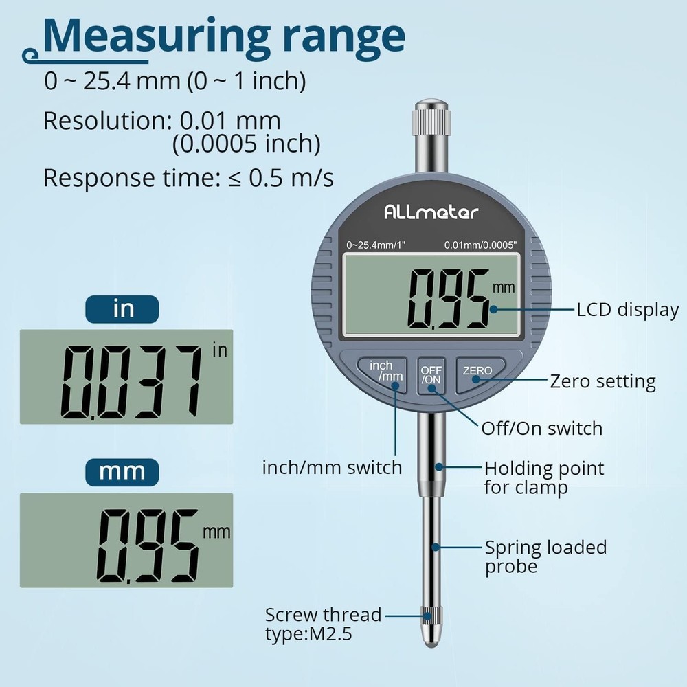 Digital Dial Indicator Set with Magnetic Base & 22pcs Testing Tips, 0-1...