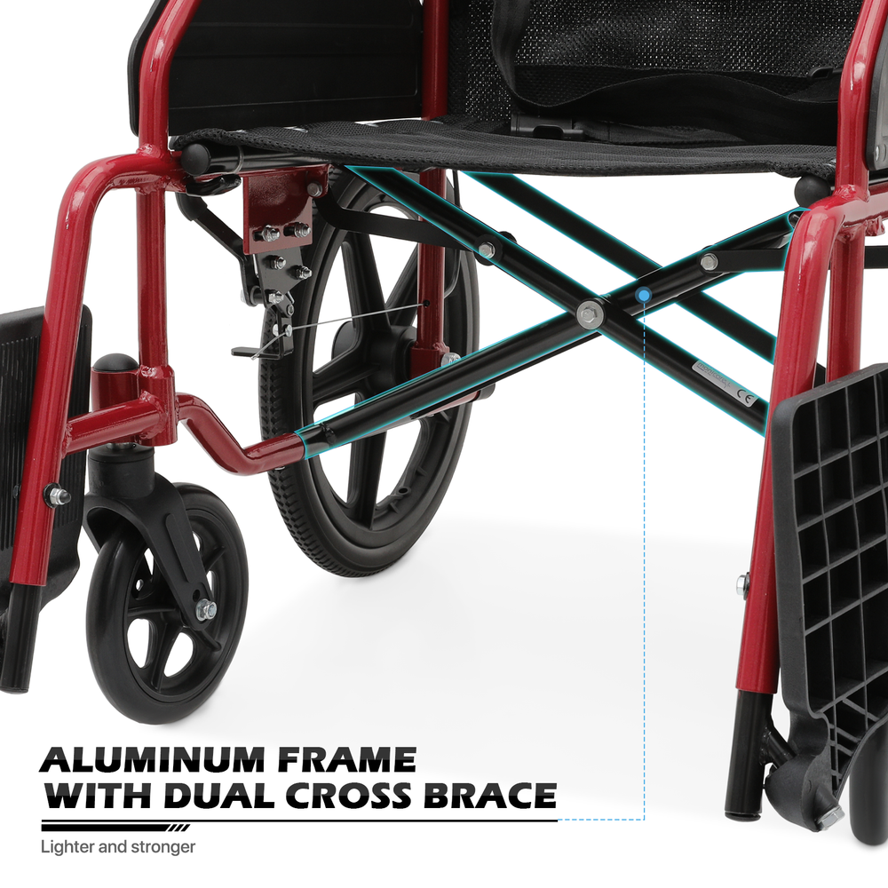 [FDA APPROVED]Folding Lightweight Transport Wheelchair w/Solid Wheels&Handbrakes