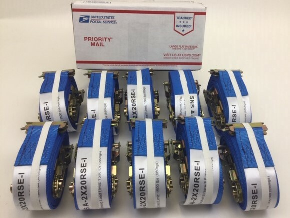 (10) 2" x 20' Blue Interior Van Strap Ratchet Assembly with E-Track Fitting