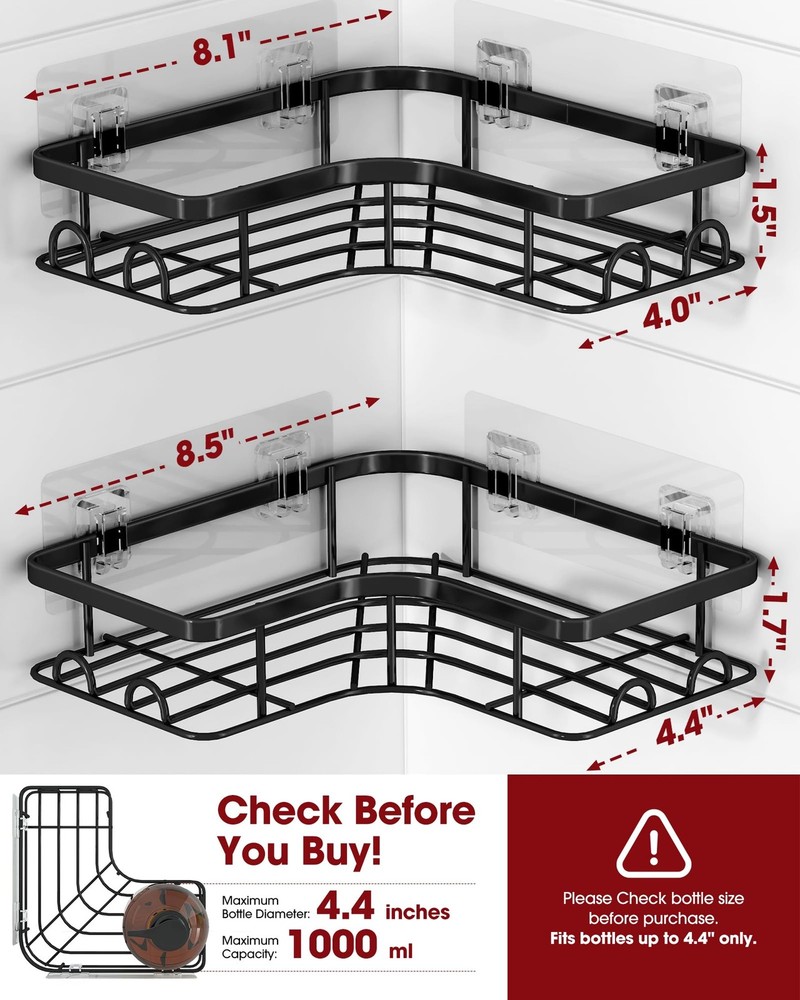 Sakugi Corner Shower Caddy - 2 Pack, Adhesive Medium, Black