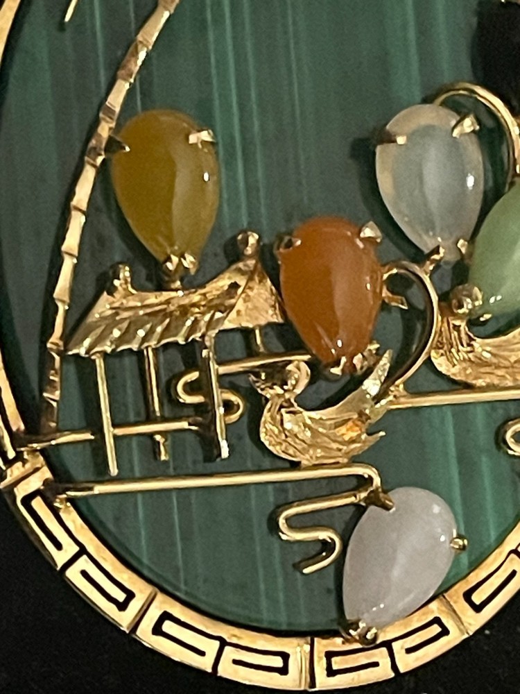 Malachite Multi-Gemstone Pendant 14K Yellow