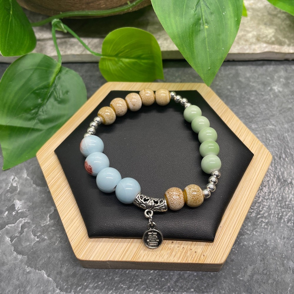 Handmade Ceramic Bead Beaded Stackable 6.25” Plus Stretch Bracelet New B500