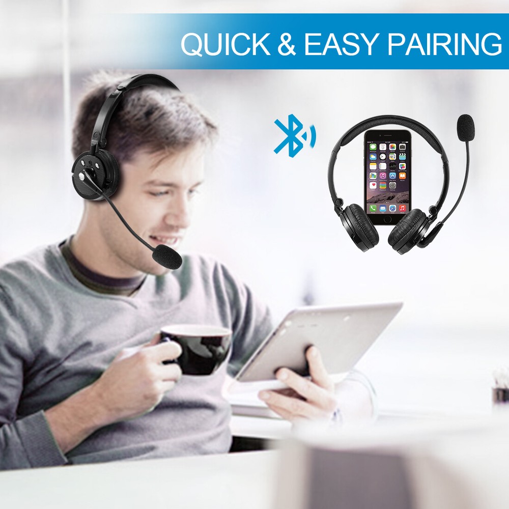 Bluetooth Headset with Microphone Wireless Headphones for iPhone Trucker Driver