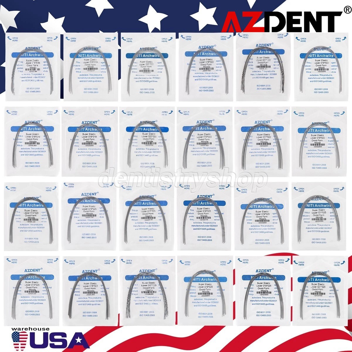 AZDENT Dental Ortho Braces Super Elastic Niti Ovoid Form Rectangular Arch Wires