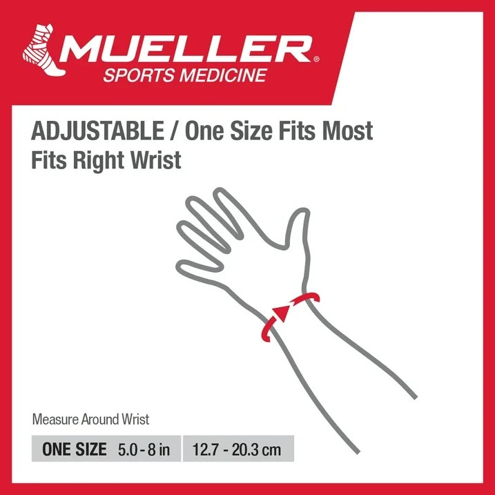 Mueller Green Fitted Wrist Brace, Right Hand, Unisex, One Size Fits Most, Black