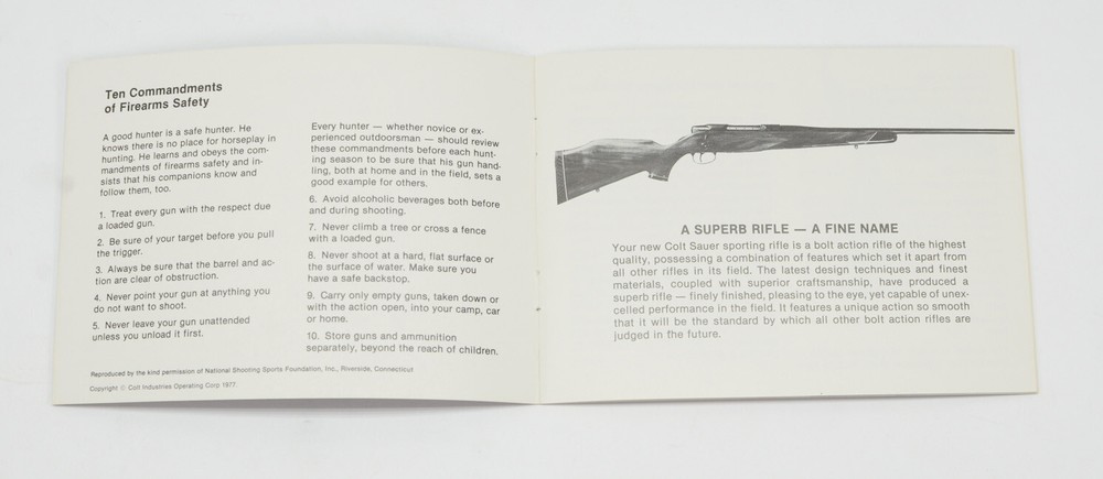 Colt Sauer 'Sporting Rifle' Instruction Manual 1977