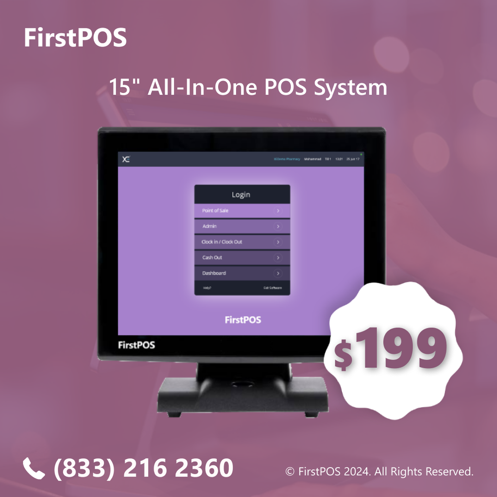 15'' Touchscreen POS Cash Register Till System Restaurant
