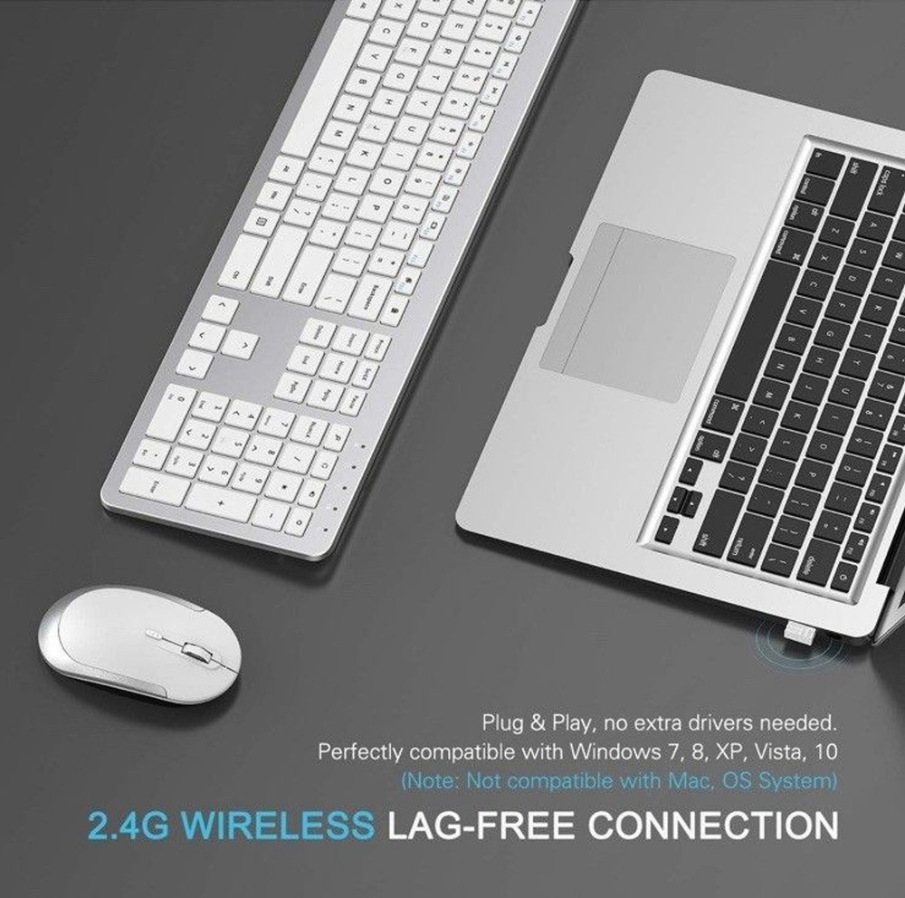 Wireless Keyboard and Mouse Combo - Full Size Slim Thin Wireless Keyboard Mouse