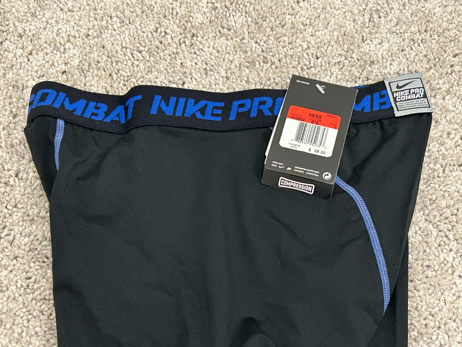 NEW Nike Pro Combat Football Compression Shorts Black Blue 269604 019 Large L