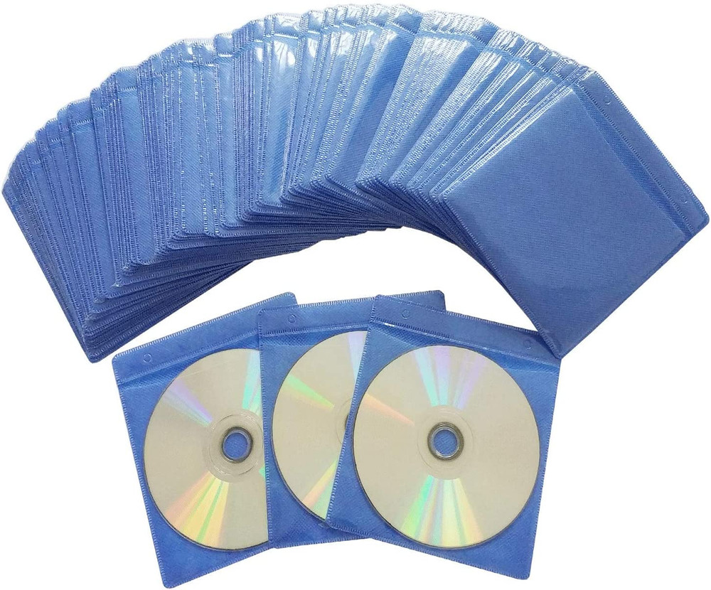 100 Pack Premium CD DVD Sleeves,Thick Non-Woven Material Double-Sided Refill Pla