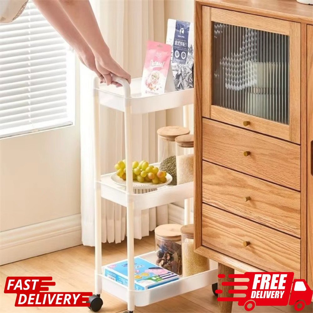 Trolley with Handlebar and Storage Rack, Floor-Standing, Multi-Layer Storage.