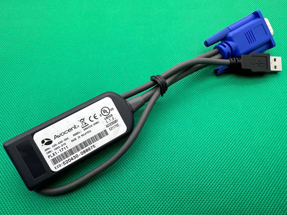 Avocent DSAVIQ-USB2 PLX1-1711 KVM Server Interface Cable Module 520-430-505