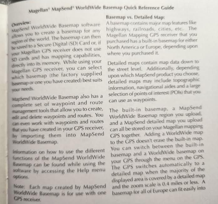 Mapsend Worldwide Basemap Software V1.10a Meridian Platinum GPS +Data Cable